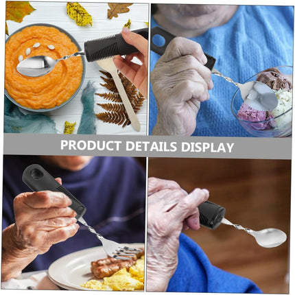 Gatuida 2 Sets Flexible Camping Utensils One-Handed Kitchen Gadgets Pan Disabled Tableware Non-Slip Tableware Adaptive Utensils Gadgets for Disabled Rubber Black.