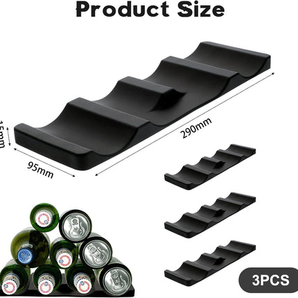 Forhandy 3 pcs bottle holders, refrigerator, non-slip, stackable, refrigerator, organizer, bottles, foldable for storing beer, drinks, mineral water (black).