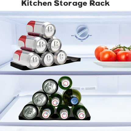 Forhandy 3 pcs bottle holders, refrigerator, non-slip, stackable, refrigerator, organizer, bottles, foldable for storing beer, drinks, mineral water (black).