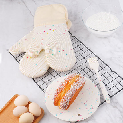 Quilted Cotton Terry Oven Mitts, Pot Holders, Kitchen Brushes, Set of 5, Heat Resistant, Silicone Handles, Shake.