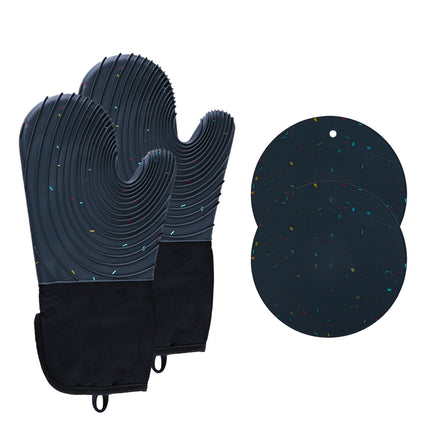 Quilted Cotton Terry Oven Mitts, Pot Holders, Kitchen Brushes, Set of 5, Heat Resistant, Silicone Handles, Shake.