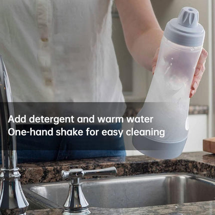 Squeeze bottle for batter - pancakes and waffles - with mixing ball.