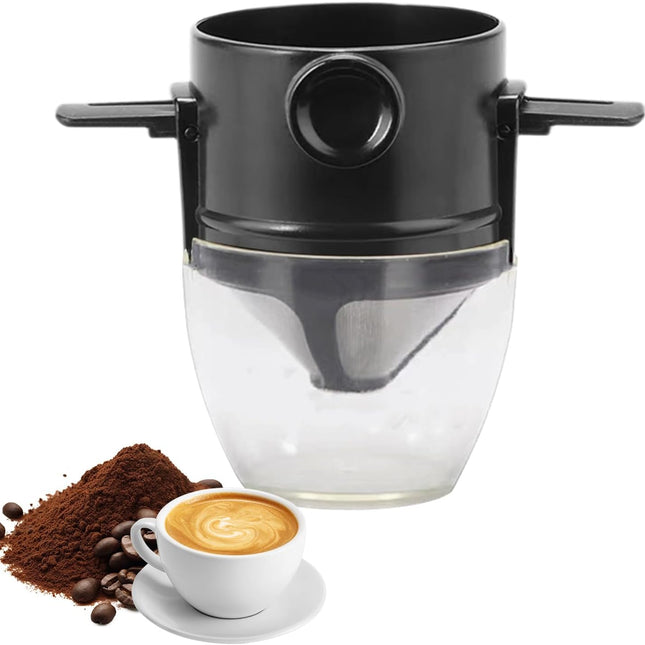 Coffee Filter - Reusable Cone for Drip Coffee - Stainless Steel - Includes Glass Jug.