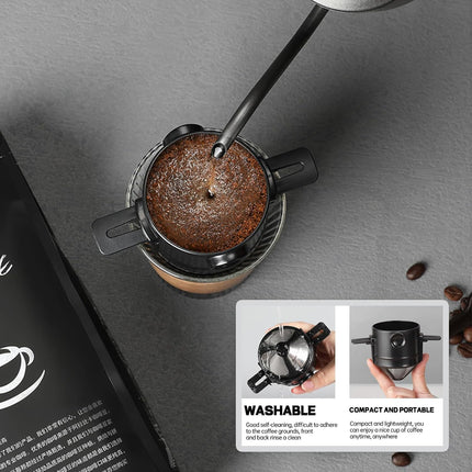Coffee Filter - Reusable Cone for Drip Coffee - Stainless Steel - Includes Glass Jug.