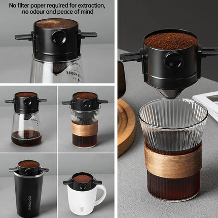 Coffee Filter - Reusable Cone for Drip Coffee - Stainless Steel - Includes Glass Jug.