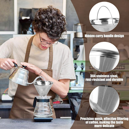 Coffee Strainer - Fine Mesh 100 Mesh Filter - Suitable for 8-12 Cups - Easy to Clean.