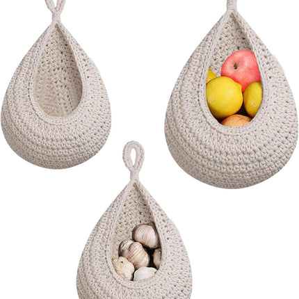 Hanging Storage Baskets - Set of 3 - For Kitchen and Bathroom - With Jute Design.
