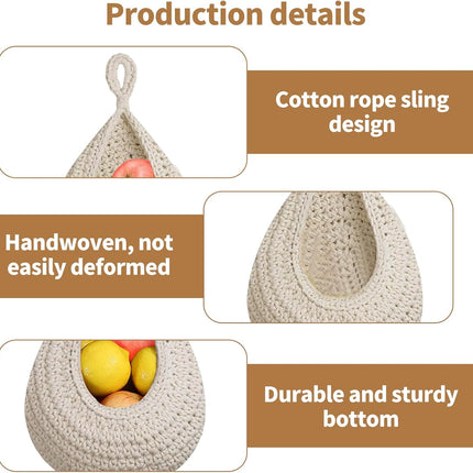 Hanging Storage Baskets - Set of 3 - For Kitchen and Bathroom - With Jute Design.