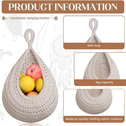 Hanging Storage Baskets - Set of 3 - For Kitchen and Bathroom - With Jute Design.