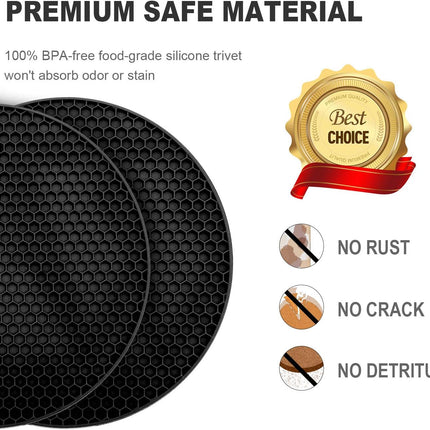 Trivets - Set of 4 - Thick Silicone - Protects Tabletops.
