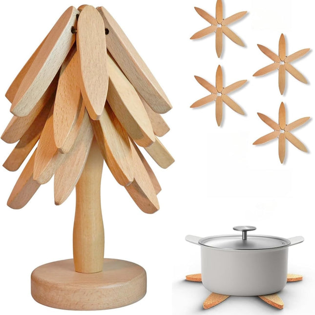 Tree Shape Coasters - Wooden Set of 4 - Protection and Decoration - For Kitchen.