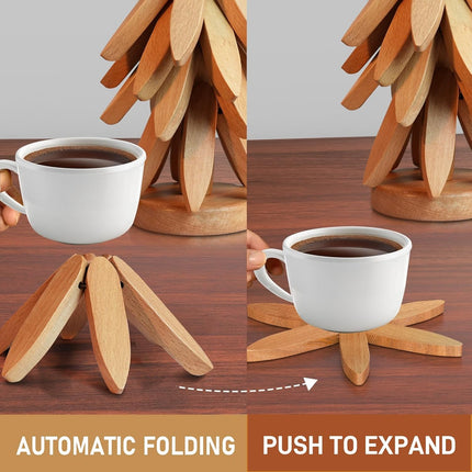 Tree Shape Coasters - Wooden Set of 4 - Protection and Decoration - For Kitchen.