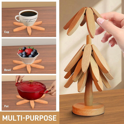 Tree Shape Coasters - Wooden Set of 4 - Protection and Decoration - For Kitchen.