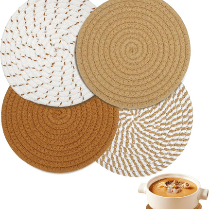 Cotton Coasters - Set of 4 - Woven Heat Resistant - 11cm Diameter.