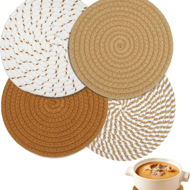 Cotton Coasters - Set of 4 - Woven Heat Resistant - 11cm Diameter.