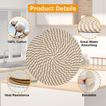 Cotton Coasters - Set of 4 - Woven Heat Resistant - 11cm Diameter.
