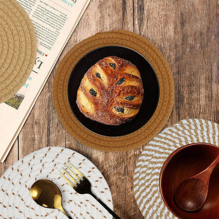 Cotton Coasters - Set of 4 - Woven Heat Resistant - 11cm Diameter.