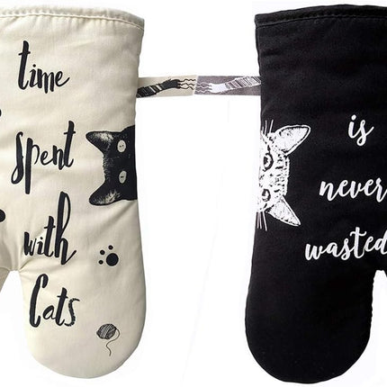 Oven Gloves - Cat Design - For Cooking And Baking - Size 17x31 Cm - Heat Resistant.