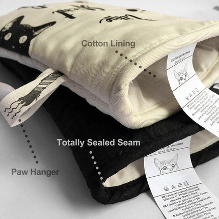 Oven Gloves - Cat Design - For Cooking And Baking - Size 17x31 Cm - Heat Resistant.