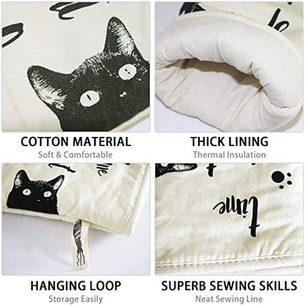 Oven Gloves - Cat Design - For Cooking And Baking - Size 17x31 Cm - Heat Resistant.