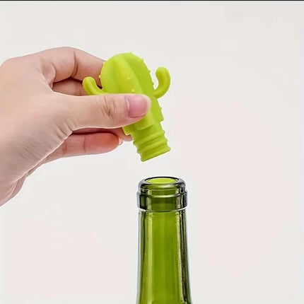 Fangxuee 4pcs Cactus Silicone Wine Stopper - Freshness Preservation Seal for Champagne & Red Wine Bottles, Beverage Accessory.