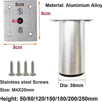 Adjustable legs 5cm height thicker cabinet legs table legs furniture legs, aluminum alloy furniture legs, height adjustable 0-15mm supplied with stainless steel.