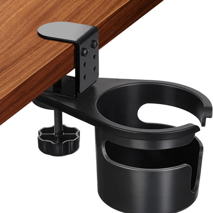 Desk Cup Holder Clamp, Anti-Spill Coffee Cup Holder Clamp, Rotating Water Bottle Holder, Coffee Mug Storage, Home & School Office Accessories (Black).