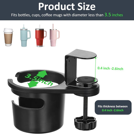 Desk Cup Holder Clamp, Anti-Spill Coffee Cup Holder Clamp, Rotating Water Bottle Holder, Coffee Mug Storage, Home & School Office Accessories (Black).