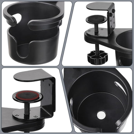 Desk Cup Holder Clamp, Anti-Spill Coffee Cup Holder Clamp, Rotating Water Bottle Holder, Coffee Mug Storage, Home & School Office Accessories (Black).