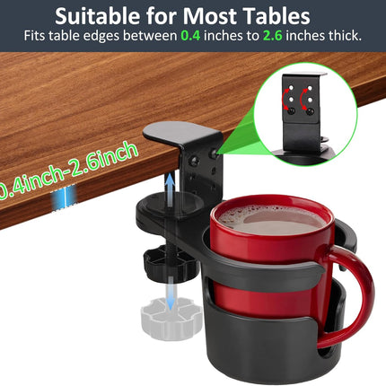 Desk Cup Holder Clamp, Anti-Spill Coffee Cup Holder Clamp, Rotating Water Bottle Holder, Coffee Mug Storage, Home & School Office Accessories (Black).