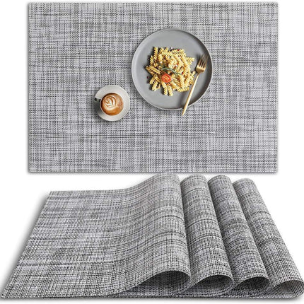 PVC placemat, 4 pieces non-slip heat-resistant placemats, washable vinyl placemats, set of 4 - gray.