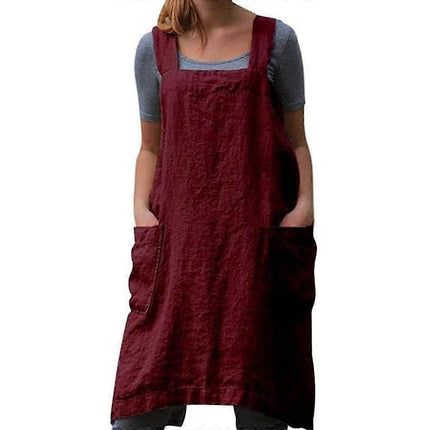 Cotton and linen cross-over apron for women with large poets, XXL-XXXL.
