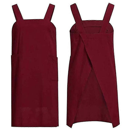 Cotton and linen cross-over apron for women with large poets, XXL-XXXL.