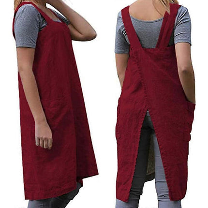 Cotton and linen cross-over apron for women with large poets, XXL-XXXL.