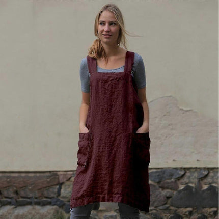 Cotton and linen cross-over apron for women with large poets, XXL-XXXL.