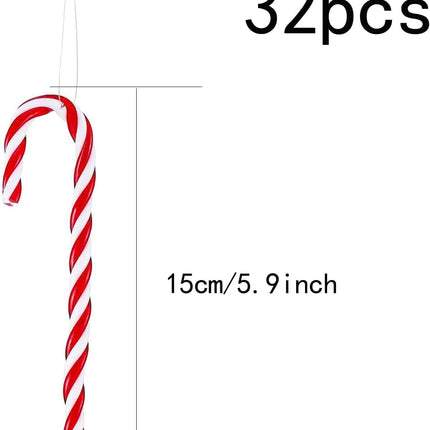 Christmas Decorations - 32 Pieces of Christmas Candy Canes - Red Christmas Hangers - Approx. 15 cm - For Christmas Tree and Interior.