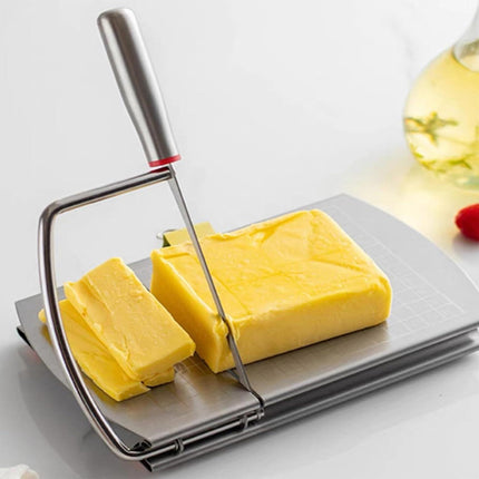 Cheese Cutter - Stainless Steel Blade with Measuring Scale - For Block Cheese and Sausage - Multifunctional Kitchen Aid.