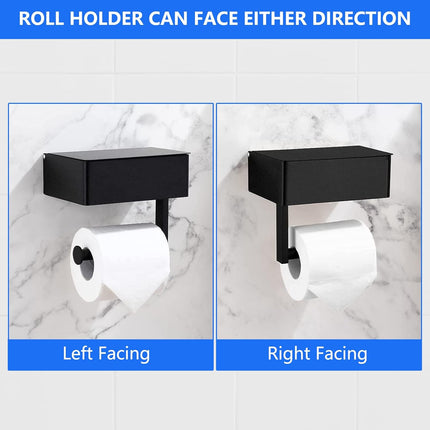 Toilet Roll Holder - Black Stainless Steel - With Wet Wipe Holder - Self-Adhesive Mounting - For Bathroom and Kitchen.