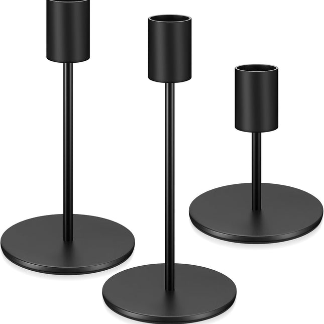 Candle Holders - 3 Pieces Black Metal Candlesticks - For Tapered Candles - Vintage Design - For Table and Party Decoration.