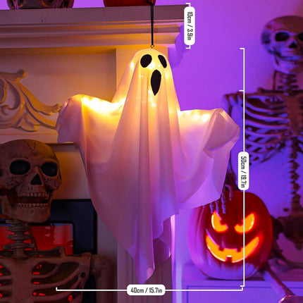 Halloween Decoration - 2 Pieces Hanging Ghosts - With LED Lighting - For Outdoors and Gardens - Spooky Party Atmosphere.