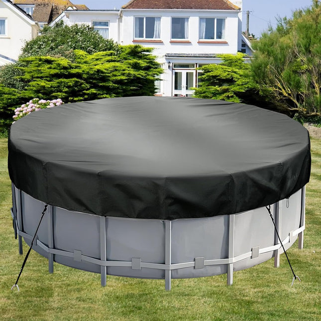 Round Pool Cover - Robust 420D Oxford Fabric Cover for Garden Pools with Drawstring - Waterproof Round Pool Cover with Winding Cord and Ground Pegs - 6 ft.