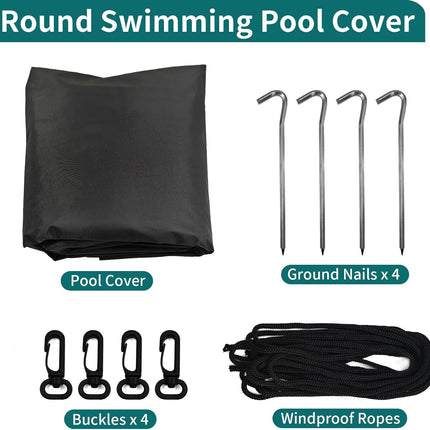 Round Pool Cover - Robust 420D Oxford Fabric Cover for Garden Pools with Drawstring - Waterproof Round Pool Cover with Winding Cord and Ground Pegs - 6 ft.