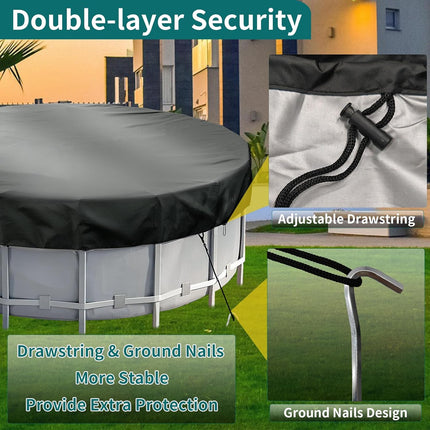 Round Pool Cover - Robust 420D Oxford Fabric Cover for Garden Pools with Drawstring - Waterproof Round Pool Cover with Winding Cord and Ground Pegs - 6 ft.