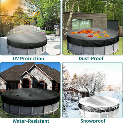 Round Pool Cover - Robust 420D Oxford Fabric Cover for Garden Pools with Drawstring - Waterproof Round Pool Cover with Winding Cord and Ground Pegs - 6 ft.