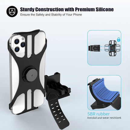Universal detachable bicycle and motorcycle phone holder - 360° rotatable and adjustable bicycle phone holder - Suitable for phones from 4" to 6.7".