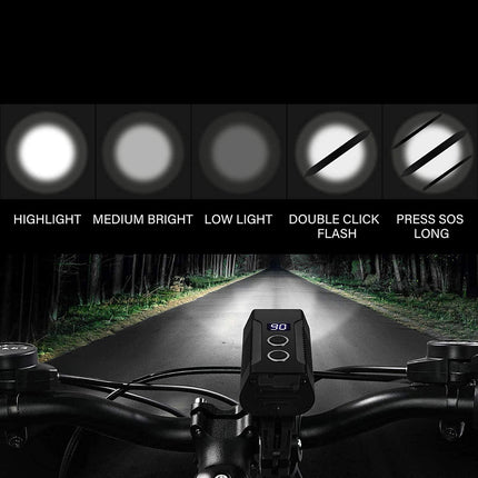 Bicycle lamp - High lumen bicycle headlamp, 2 LEDs - Super bright headlamp - 7 modes for all bicycles, mountain bikes, racing bikes - Rechargeable via USB.