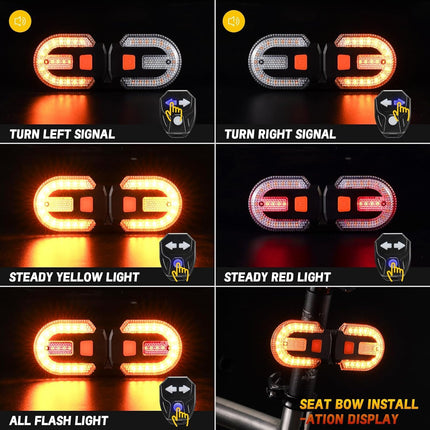 LED Bicycle Rear Light - with Turn Signal - Split Bicycle Rear Light - Bicycle Indicator Light USB Rechargeable - Suitable for Bicycles, Warning for Bicycle Safety Bicycle Light 5 Modes.