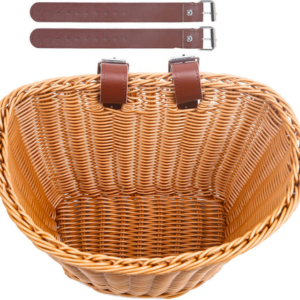 Bicycle basket - D-shaped bicycle basket for the handlebars - Storage box for the handlebars - Woven plastic - With 2 adjustable straps.