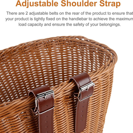 Bicycle basket - D-shaped bicycle basket for the handlebars - Storage box for the handlebars - Woven plastic - With 2 adjustable straps.
