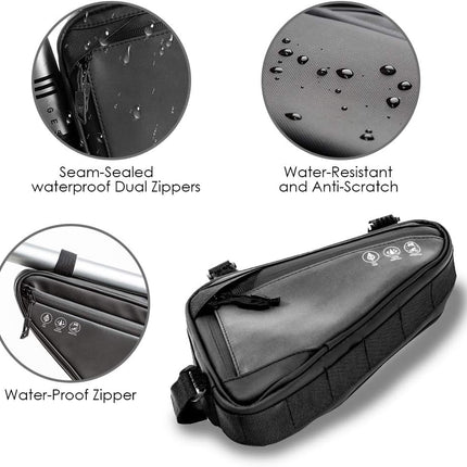 Bike frame bag - Waterproof bike bag for handlebars, head tube and saddle - Reflective bike bag - Suitable for outdoor, road and mountain biking.
